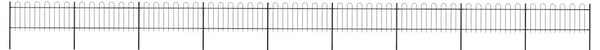 Zahradní plot s obloukem nahoře ocelový 1506 x 80 cm černý 277655