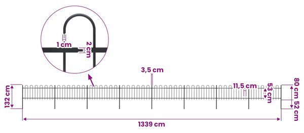 Zahradní plot s obloukem nahoře ocelový 1339 x 80 cm černý 277654