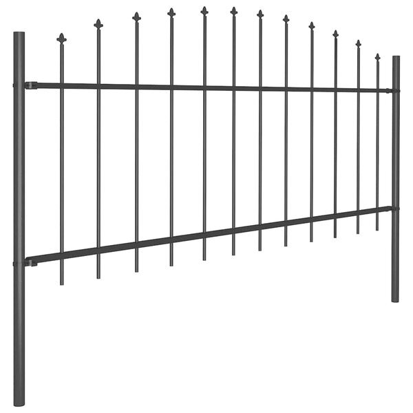 Zahradní plot s kopím nahoře ocelový 504 x 75 cm černý 277705