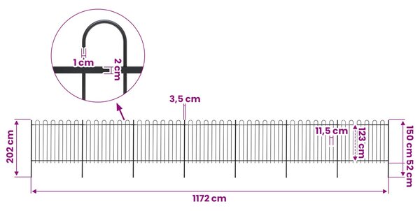Zahradní plot s obloukem nahoře ocelový 1172 x 150 cm černý 277680