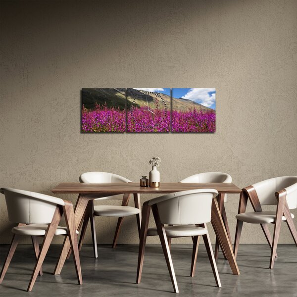 Obraz scénerie horské louky (s hodinami) (90x30 cm)
