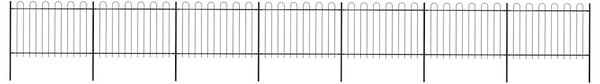 Zahradní plot s obloukem nahoře ocelový 1172 x 120 cm černý 277671