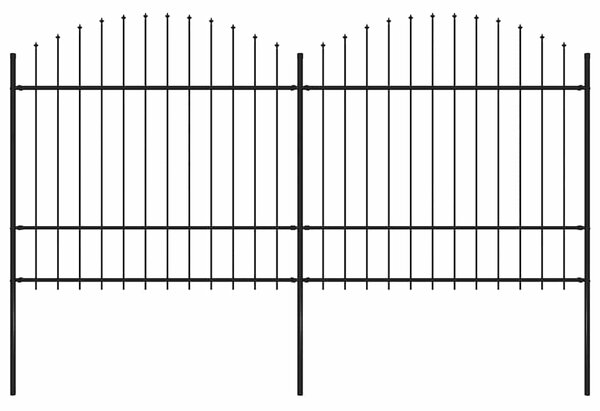 Zahradní plot s kopím nahoře ocelový 337 x 175 cm černý 277740