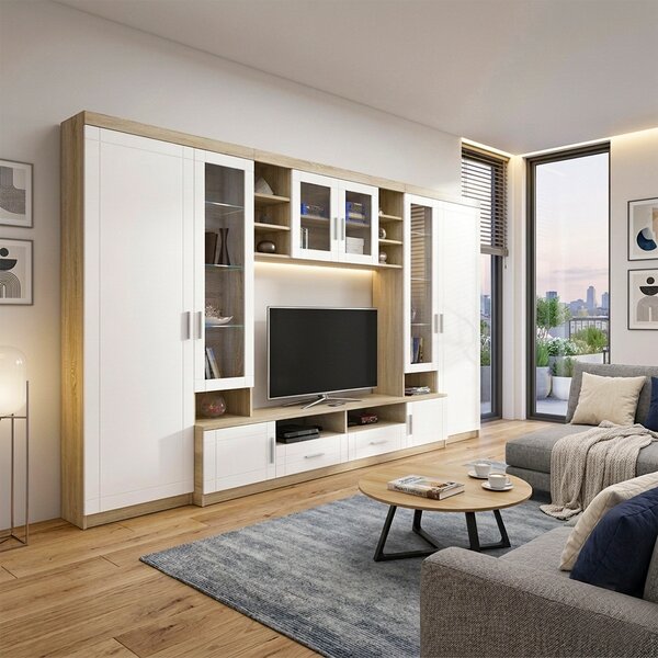 Obývací stěna PARIS | 340 cm | sonoma/bílá