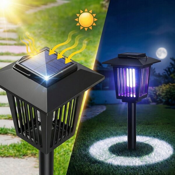 LED solární zápichové svítidlo 44 cm s UV lapačem hmyzu, 1 W, studená bílá, IP44