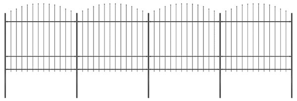 Zahradní plot s kopím nahoře ocelový 671 x 175 cm černý 277742