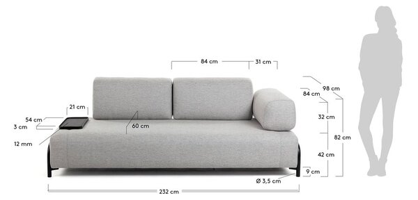 Béžovo-šedá pohovka s malým odkládacím prostorem Kave Home Compo