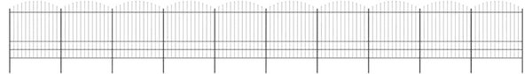 Zahradní plot s kopím nahoře ocelový 1673 x 200 cm černý 277757