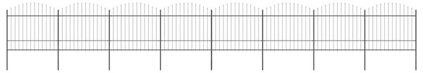 Zahradní plot s kopím nahoře ocelový 1339 x 175 cm černý 277746