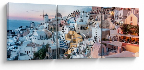 Obraz - Stmívání v Santorini (s hodinami) (90x30 cm)