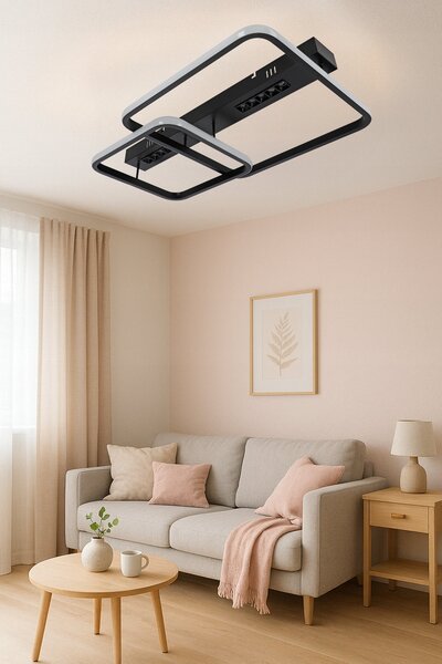 Černé LED závěsné svítidlo 39 W, 3 režimy barvy světla, 3510 lm, IP20, 61 × 41 × 10 cm