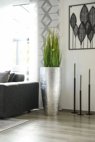 Květináč CITY, sklolaminát, výška 80 cm, stříbrný lesk