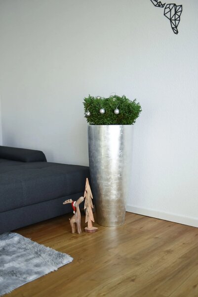 Květináč CITY, sklolaminát, výška 80 cm, stříbrný lesk