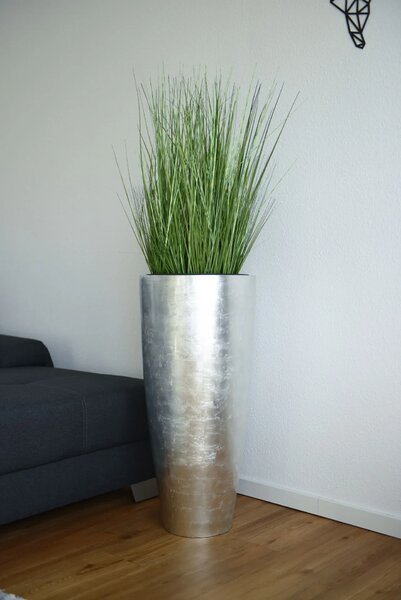 Květináč CITY, sklolaminát, výška 80 cm, stříbrný lesk