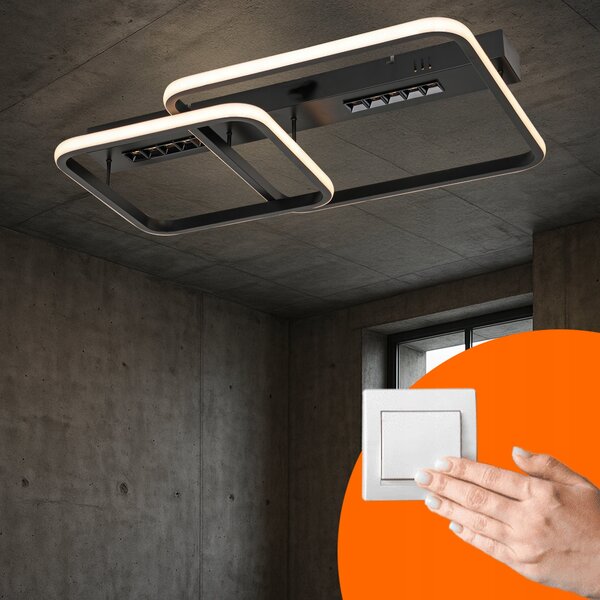 Černé LED závěsné svítidlo 39 W, 3 režimy barvy světla, 3510 lm, IP20, 61 × 41 × 10 cm
