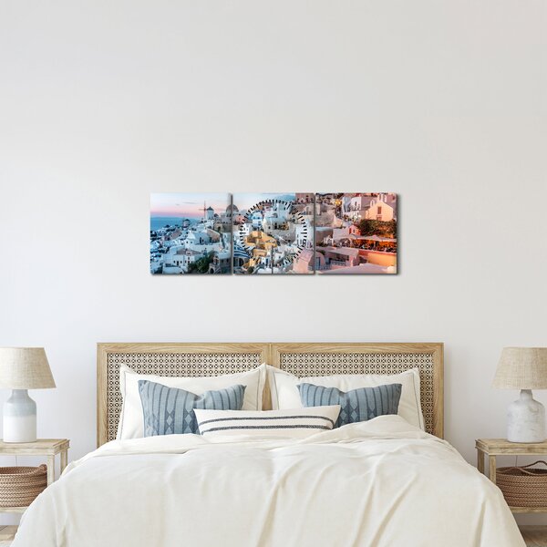 Obraz - Stmívání v Santorini (s hodinami) (90x30 cm)