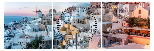 Obraz - Stmívání v Santorini (s hodinami) (90x30 cm)