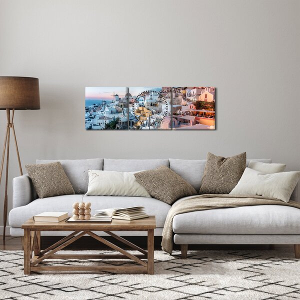 Obraz - Stmívání v Santorini (s hodinami) (90x30 cm)