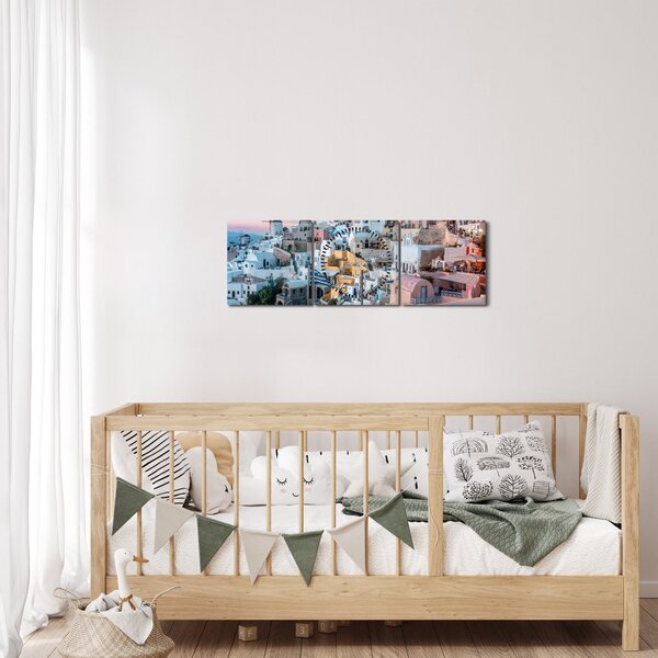 Obraz - Stmívání v Santorini (s hodinami) (90x30 cm)