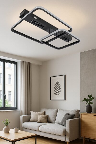 Černé LED závěsné svítidlo 39 W, 3 režimy barvy světla, 3510 lm, IP20, 61 × 41 × 10 cm