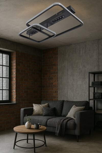 Černé LED závěsné svítidlo 39 W, 3 režimy barvy světla, 3510 lm, IP20, 61 × 41 × 10 cm
