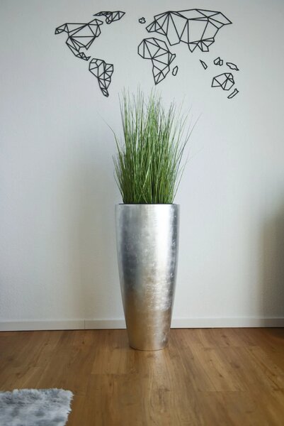 Květináč CITY, sklolaminát, výška 80 cm, stříbrný lesk
