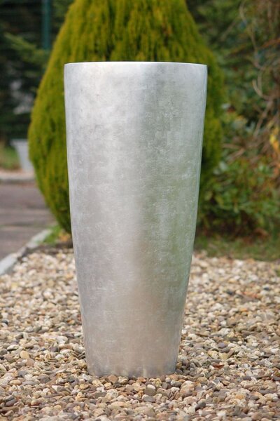 Květináč CITY, sklolaminát, výška 100 cm, stříbrný lesk