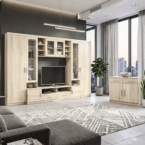 Obývací stěna PARIS + komoda | 340 cm + 69 cm | dub sonoma