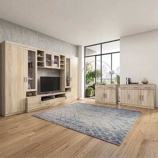 Obývací stěna PARIS + 2x komoda | 340 cm + 103,4 cm + 69 cm | sonoma