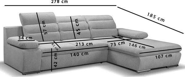 Sedací souprava GRECO MINI | 278x185 cm | PRAVÁ | 02 šedobílá WATER REPELLENT | rozkládací + úložný prostor