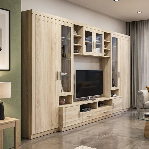 Obývací stěna PARIS + 2x komoda | 340 cm + 103,4 cm + 69 cm | sonoma