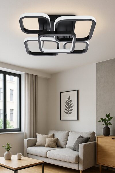 Černé LED závěsné svítidlo 54 W, 4860 lm, IP20, 39 × 39 × 12 cm