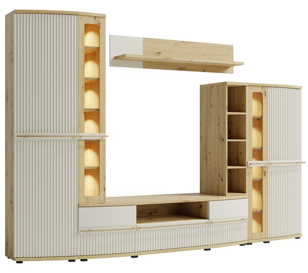 Obývací stěna CANDY k | + LED osvětlení | 299 cm + 175 cm | artisan/kašmír