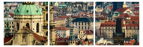Obraz - Panorama Prahy (s hodinami) (90x30 cm)