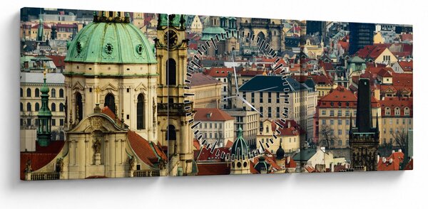 Obraz - Panorama Prahy (s hodinami) (90x30 cm)