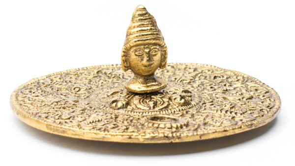 Stojánek na vonné tyčinky a františky - Buddhova hlava - zlatá barva