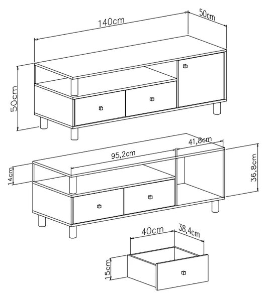 FARO | TV stolek FR8 se zásuvkami | 140 cm | bílá/artisan/šedá