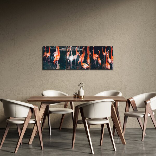 Obraz stáda plameňáků (s hodinami) (90x30 cm)