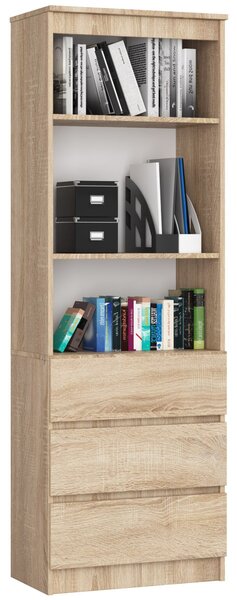 Ak furniture Kancelářský regál Rexa 60 cm 3 šuplíky a 2 police dub sonoma
