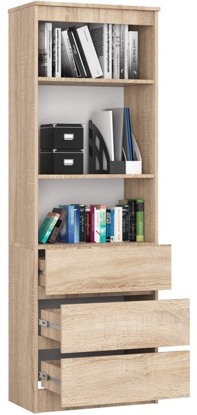 Ak furniture Kancelářský regál Rexa 60 cm 3 šuplíky a 2 police dub sonoma