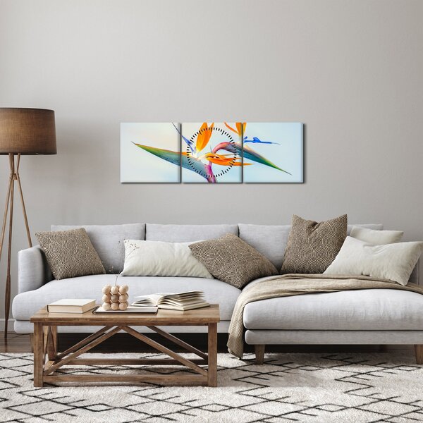 Obraz květu Strelície (s hodinami) (90x30 cm)
