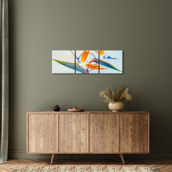 Obraz květu Strelície (s hodinami) (90x30 cm)