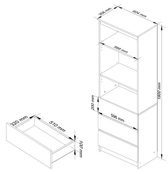Ak furniture Kancelářský regál Rexa 60 cm 3 šuplíky a 2 police bílý