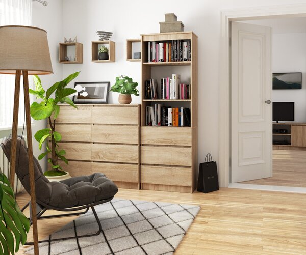 Ak furniture Kancelářský regál Rexa 60 cm 3 šuplíky a 2 police dub sonoma