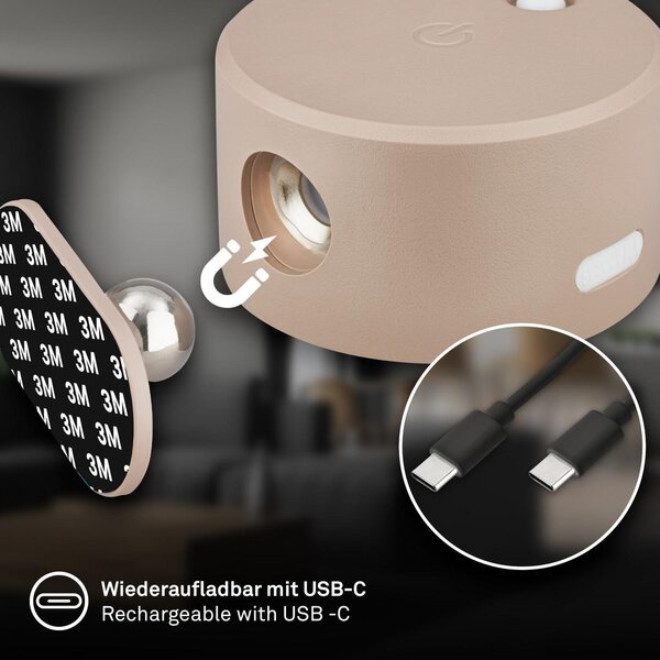 BRI 3896011 Tari nástěnné bodové svítidlo - 1,6W, 160lm, LED, nabíjecí, CCT, stmívatelné, bezdrátové, béžová - BRILONER