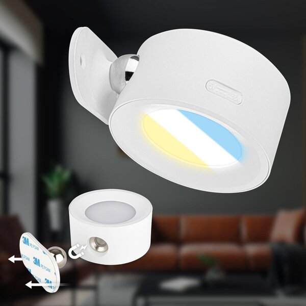 BRI 3896016 Tari nástěnné bodové svítidlo - 1,6W, 160lm, LED, nabíjecí, CCT, stmívatelné, bezdrátové, bílá - BRILONER