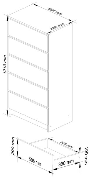 Ak furniture Komoda Kuba 60 cm - 5 šuplíků bílá