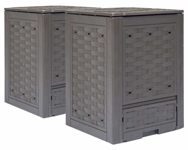 Zahradní kompostéry 2 ks hnědé 60x60x83 cm 600 l plast ratan 278917