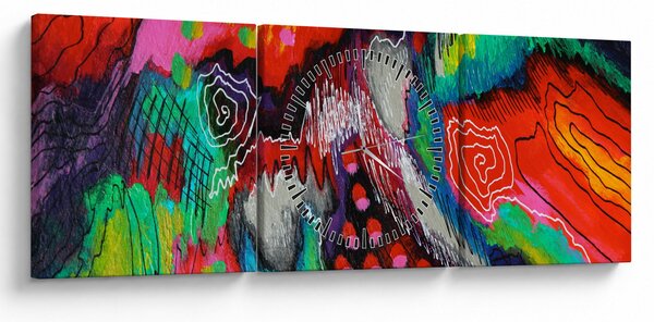 Obraz abstraktní - barvy (s hodinami) (90x30 cm)