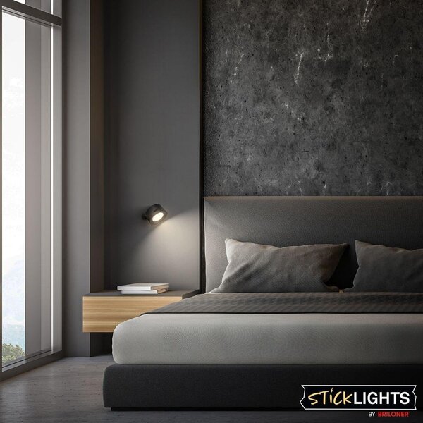 BRI 3896015 Tari nástěnné bodové svítidlo - 1,6W, 160lm, LED, nabíjecí, CCT, stmívatelné, bezdrátové, černá - BRILONER